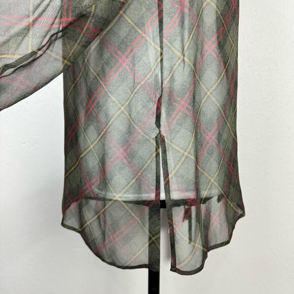 Worth New York | NWT Green Tartan Plaid 100% Silk Long Sleeve Button Down Blouse - Picture 9 of 14